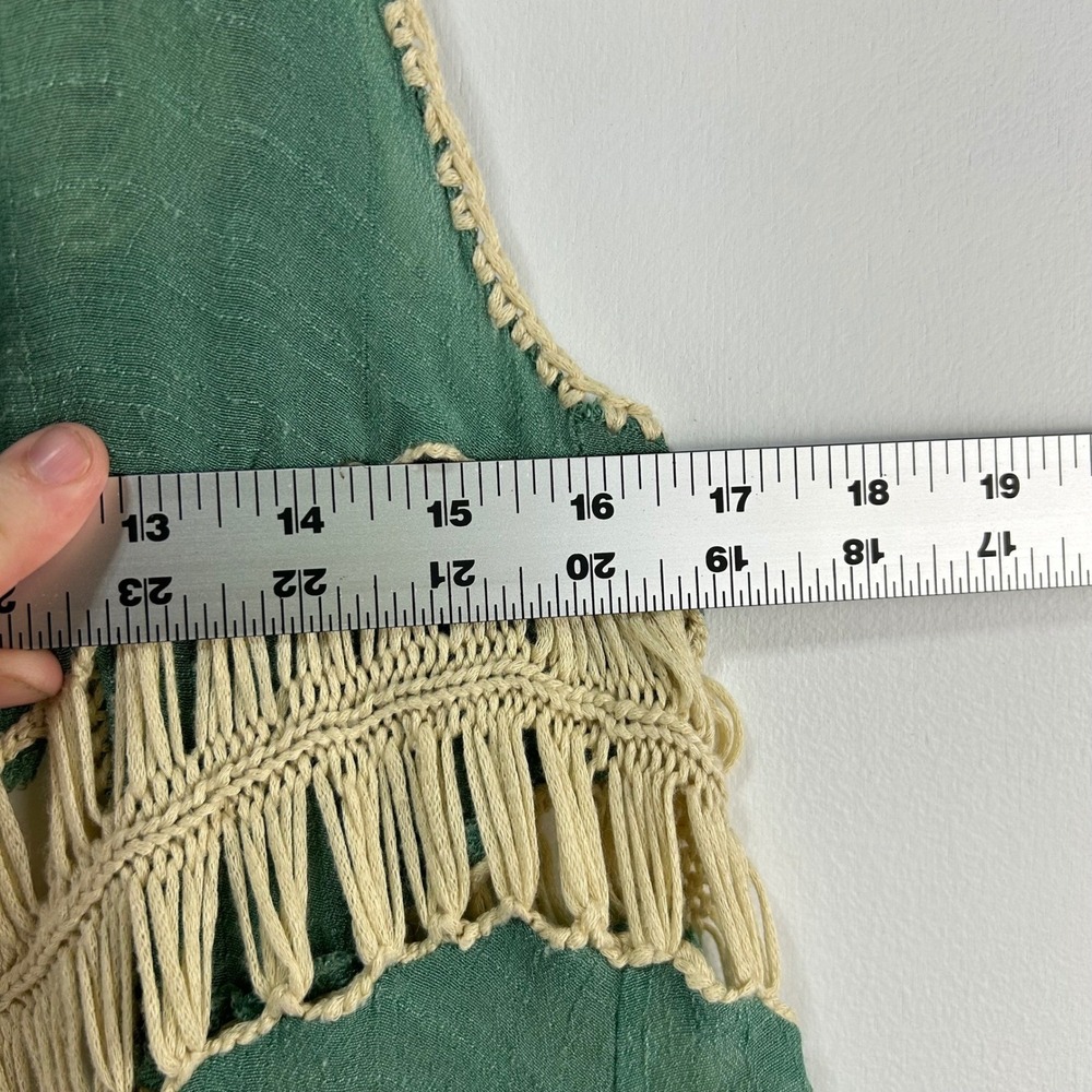 Umgee Boho Fringe Vest Green Cream Crochet Chevron Open Front Sleeveless Medium - Picture 6 of 8